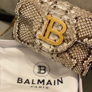 Auth Balmain Medallion Python Clutch Bag